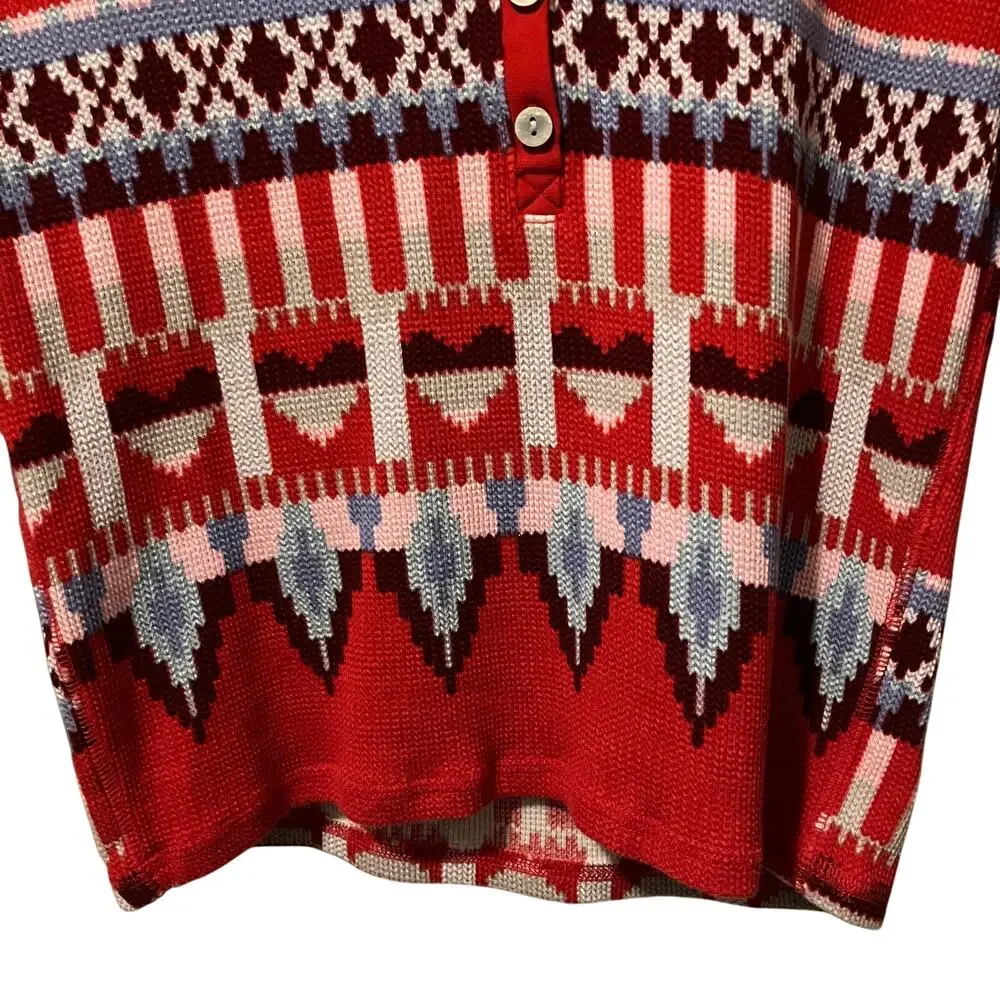 Victoria's Secret Henley V-Neck Top Fair Isle Aztec Hearts Thermal Red XS